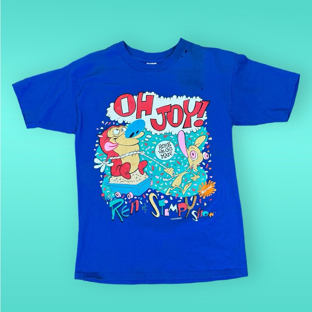 Vintage 90s Nickelodeon Ren and Stimpy blue tshirt, size medium